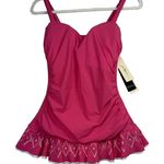 Profile by Gottex Swimdress Womens 10D Fuchsia Skirted D Cup Ruched ETT2D18 Pink Size 10 Photo 0