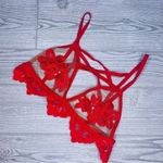 For Love & Lemons  skivvies red lace appliqué sheer strapy bralette lingerie to Photo 2