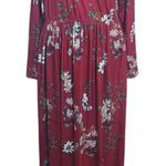 Zesica Long Sleeve Burgundy Floral Maxi Dress Size Large Wedding Guest Dress Red Photo 0