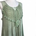 Vestique Green Crochet Boho Mini Dress Tassel Sleeveless Cotton Blend Size M Photo 2