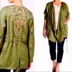 Jessica Simpson Blazer Finn Draped Embroidered Jacket Size Small S Olive Green Photo 10
