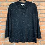 Loft V-Neck Sweater Womens XS Black Speckled Knit Long Sleeve Pullover Keyhole Photo 0