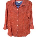 Gretchen Scott Cotton Button Down Patterned Bell Sleeve Blouse Size Medium Red Photo 0