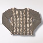 Vintage Olive Green Floral Panel Knit Sweater Pullover Size XS Photo 7