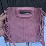 Maje  Mini Pink Suede Fringe Shoulder Bag Photo 4