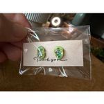 Brand New Resin Stud Earrings OS Green Blue Gold Inlay Made in Japan NWT Photo 1