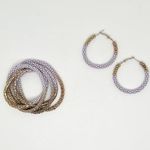 Jewelry Set Hoop Earrings and Five Elastic Stretch Bracelets Lavender and Gold Photo 0