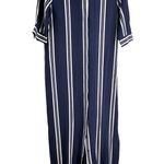 IRIS & INK Maxi Shirt Dress 100% Silk Navy Blue Striped Collared Size US 4 Photo 0