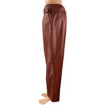 Who What Wear Brown High Rise Faux Leather Vegan Belted Pleated Trousers Pants 6 Photo 1