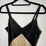 fab'rik  Two-Tone Satin Midi Dress Black Champagne Colorblock Sz XS Formal Wedding Photo 9