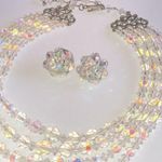 Vintage AB Clear Beaded Multi Strand Boho Necklace & Clip On Earrings Set Photo 3