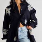 Free People  Black Floral Embroidered Tunic Shirt Top Women Size Small Photo 0