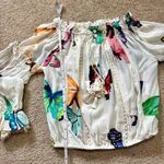 Rococo Sand Blossom Off the Shoulder Silk Top in Butterfly print, size XS Photo 8