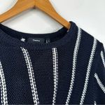 Theory Emmeris Ibisco Sweater Womens M Navy Striped Cotton Knit Short Sleeve Top Photo 8