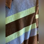 Vesti Multicolor Striped Trench Coat pockets button front black blues collar 8 Photo 14