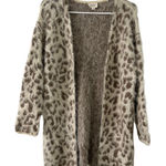 123 Story by Line Up Fuzzy Soft Open Front Animal Print Sweater Cardigan S Small Tan Photo 0