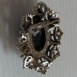 Vintage Baroque Opal Style Glass Brooch Pendant Gold Ornate Frame Pin Victorian Silver Photo 5