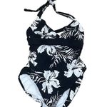 Venus Women's Halter One-Piece Swimsuit Black & White Floral Size 12 Photo 2