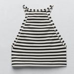ZARA Ribbed Minimalist Halter Black & White Striped Tank Top Photo 4