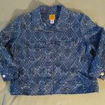 Ruby Rd . Woman's Printed snap 3/4 Sleeve Jacket 14P Blue Geometric Pattern Photo 0