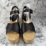 Intentionally Black Womens Twin Clog Platform Sandal Size 8 Black Leather Wood Photo 1