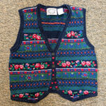 Erika Vintage Fair Isle Floral Knit Vest Button Front V-Neck Women's M Photo 0