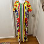 Frances Valentine Floral Print Maxi Resort White Lotus Dress Lg Colorful Cruise Photo 4