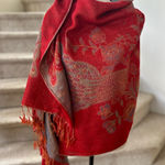 Pashmina  Silk Cashmere Red Blue Metallic Gold Peacock Wrap Scarf Photo 0