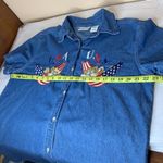 Vintage Cat & USA Embroidered Denim Shirt Size Large Blue Photo 7
