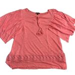 cupio  Women’s Coral Peach‎ Linen Blend Embroidered Boho Gypsy Top Size Medium Photo 2