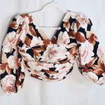 EXPRESS Floral Puff Sleeve Blouse - Black, Brown, Cream XS Photo 0