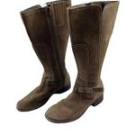 Clarks Derby Palace Suede Mid Calf Boots Womens Size 8 Brown Zip Up Strap Buckle Photo 0