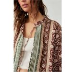 Free People  Bohemian Retro 70s Border Batik Button Down Kimono Shirt Size Large Photo 3