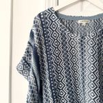 Orvis  Blue White Cotton Linen Southwest Knit Boho Poncho Sweater XL Photo 1