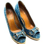 Gucci  CLASSIC BLUE DENIM MONOGRAM HORSEBIT ESPADRILLE WEDGES 37 Photo 12