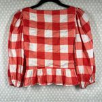 Lovers + Friends  Red White Gingham‎ Puff Sleeve Peasant Top Photo 3