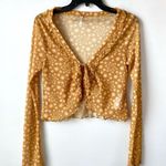 Free People  Marni Tie Front Sheer Star Print Top Orange Gold XS Photo 2