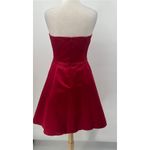 Vintage 90s Strapless Fit & Flare Mini Dress Belted Waist Satin Red Womens 8 Photo 5