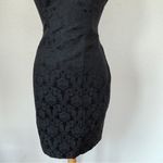 Vintage 90s Solid Black Satin Floral Strapless Sequin Union Made Dress Size 8 Photo 3