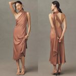 BHLDN Nicoletta One Shoulder Scarf Satin Midi Dress Photo 0