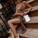 Urban Outfitters Kelly Brown White Polka Dot Surplice Midi Slip Dress S Photo 3