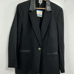 Anne Klein Womans Ann Klein 1 Button Long Sleeve Blazer Black XL Faux Leather Collar NWT Photo 0