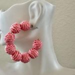 Boho Raffia Pink Open Hoop Earrings Photo 0