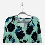 Croft & Barrow  Teal Blue Floral Long Sleeve VNeck Top Size XL Casual Whimiscal Photo 1