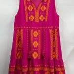Savanna Jane L Aztec embroidered sleeveless mini dress pink Fuchsia tassels Size L Photo 0