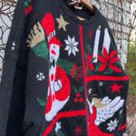 VTG 80s 90s Nutcracker Ugly Christmas Sweater Angel Tree Snowman Candle LARGE Black Photo 1