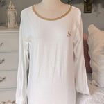White Cotton Gold Sailboat Long Sleeve Beachy Shirt Size M Photo 4