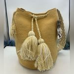 Bag Wayuu Mochila Bucket Boho Colombia Purse Yellow, Beige Gold Photo 0
