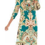 Chico's  Resort Teal Paisley Print 3/4 Sleeve Dress‎ Size 3 (16/18) Plus Stretch Photo 0