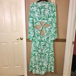 Shade & Shore Long Sleeve Twist Front Cutout Maxi Coverup Dress Green White L Photo 3